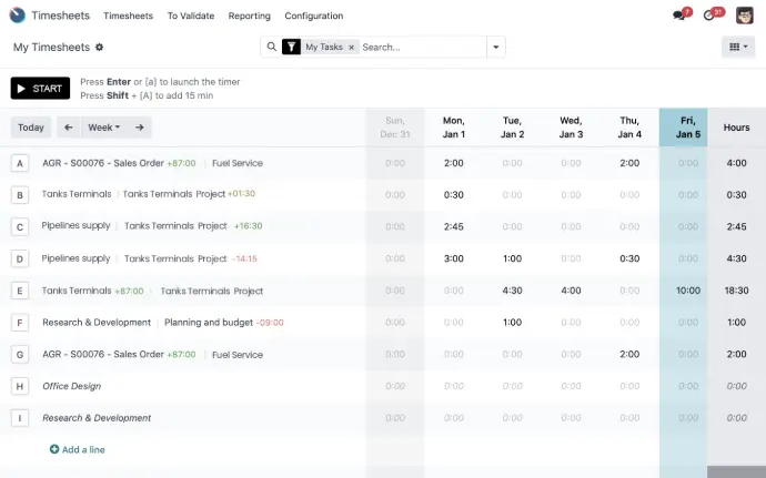 Services Timesheets Example